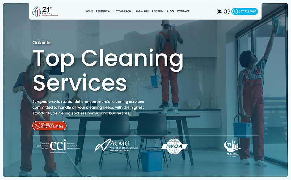 recent web design for a cleaning service company in Oakville